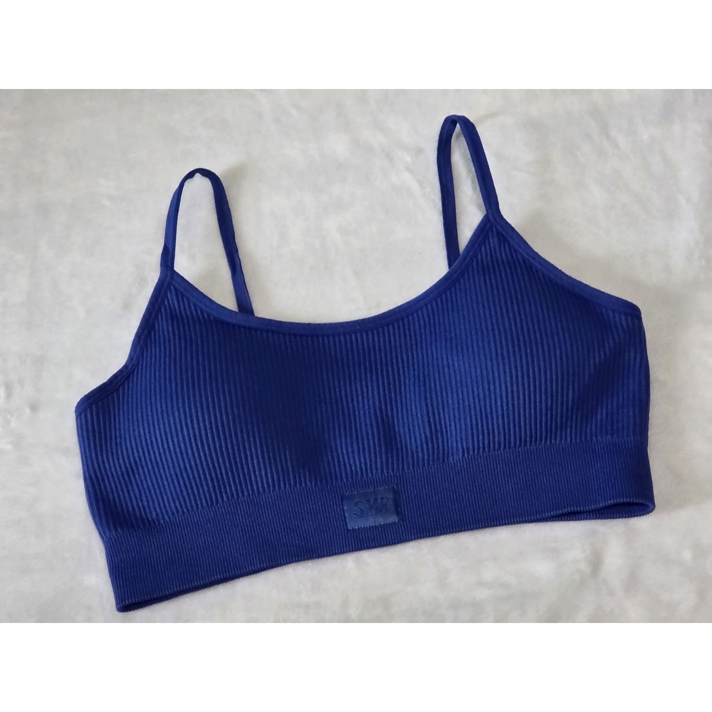 Sommer Ray SMR womens large blue ribbed seamless padded bralette bra